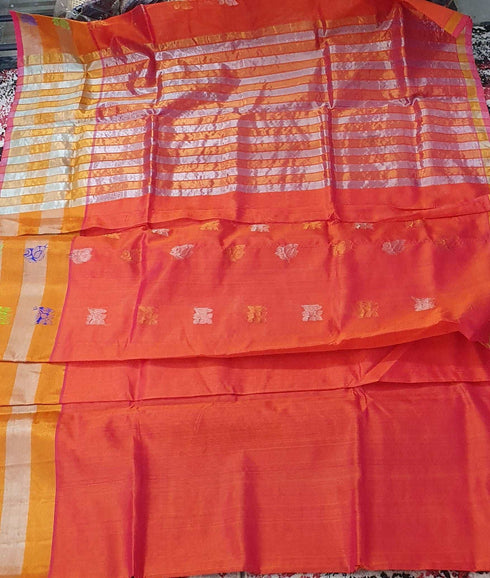Orange Pure Venkatagiri Handloom Cotton Silk Saree with Zari Border